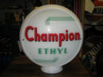Champion Ethyl gas globe, 1940s, [Champion Refining Company, Ohio], on original narrow milk glass body, very scarce globe!, $1,475. 