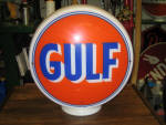 Gulf lighter blue (Western) gas globe, [Gulf Oil Corp., Pittsburgh, PA], on original wide milk glass 12.5 body, near mint, $995. 