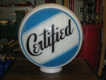 Certified original gas globe, [Certified Oil Co., Columbus, OH], on wide milk glass body, excellent condition, very, very scarce globe, no others are known to exist, $6,900. 