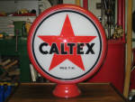 CALTEX original face plate lenses from the early 1940s on 13.5 inch metal body. Very scarce face lenses! CALTEX, or the California Texas Oil Company, was formed in 1936 as a joint venture between Chevron (Standard Oil Company of California) and Texaco (The Texas Company) for branding in Southeast Asia, the Middle East, South Africa and Australia, $1,225. 