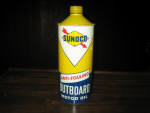 Sunoco Anti-Fouling Outboard Motor Oil, 1 quart cone top, c.1960, has a small faded marker blemish near the top of the right side of the can, $39. 