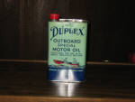 Duplex Outboard Motor Oil quart can, by Quaker State Oil Refining Corp., some blemish on the paint surface, scarce, $95.  