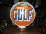 SCARCE, Original Gulf One-Piece Gas Globe from the 1920s, [Gulf Oil Corp., Pittsburgh, PA], original baked-on finish with about 95% of paint, original copper base collar. Rare find! $1,495. 