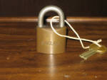 Sinclair Pump padlock, solid brass with 2 original keys, very rare, $210.
