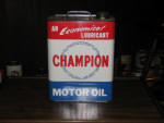 Champion Motor Oil, 2 gallon can, 1/8 full, very good condition, a handful of very small scratches on back panel. [SOLD]