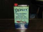 Duplex Outboard Motor quart tin, has minor little ding near corner under X, Quaker State Oil Refining Company, VINTAGE. [SOLD] 