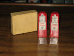 Standard White Crown and Standard Red Crown Salt & Pepper shakers with original box.  [SOLD]  