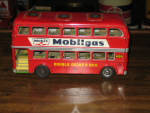 Mobilgas Double Decker Bus, Japan, 1950s, 8 inches long, missing a hub cap on each side, paint in very good condition, $335.  